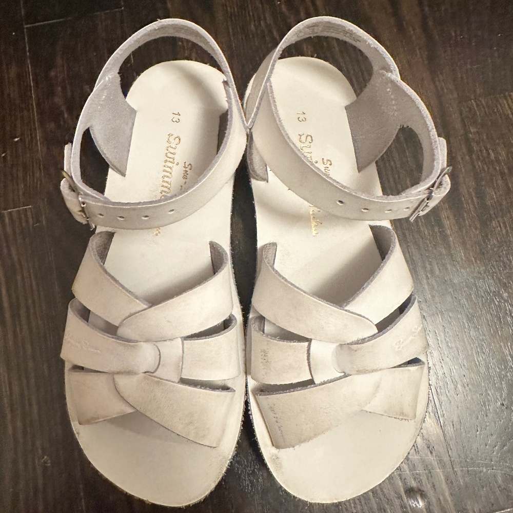 Salt Water- Sun-San Surfer sandals white  leather youth size 13